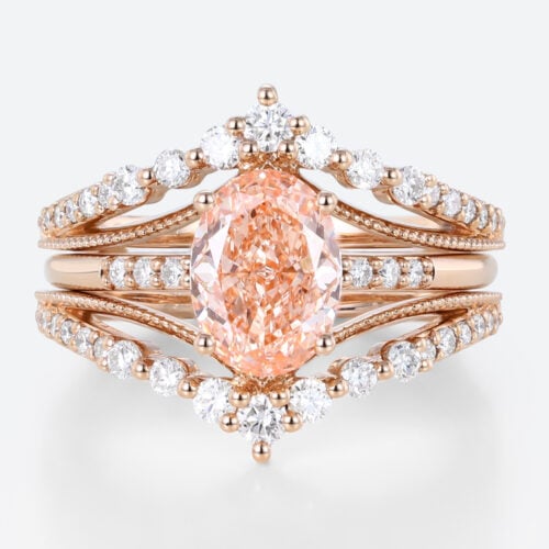 1.5ct Lab Pink Diamond Ring Set Oval Bridal Ring with Enhancer Bands in Rose Gold