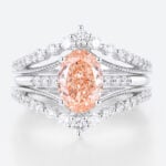 1.5ct Lab Pink Diamond Ring Set Oval Bridal Ring with Enhancer Bands in White Gold