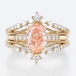 1.5ct Lab Pink Diamond Ring Set Oval Bridal Ring with Enhancer Bands in Yellow Gold