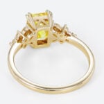 1.5ct Lab Yellow Diamond Ring Emerald Cut Modern Floral Double Claw Prong Engagement Ring in Yellow Gold