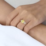 1.5ct Lab Yellow Diamond Ring Emerald Cut Modern Floral Double Claw Prong Engagement Ring in Yellow Gold