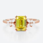 1.5ct Lab Yellow Diamond Ring Emerald Cut Modern Floral Double Claw Prong Engagement Ring in Rose Gold
