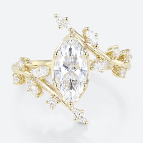 1ct Marquise Cut Lab Grown Diamond Ring Bypass Leaf 6-Prong Engagement Ring in Yellow Gold