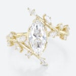 1ct Marquise Cut Lab Grown Diamond Ring Bypass Leaf 6-Prong Engagement Ring in Yellow Gold