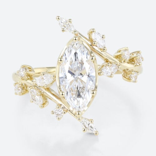 1ct Marquise Cut Lab Grown Diamond Ring Bypass Leaf 6-Prong Engagement Ring in Yellow Gold