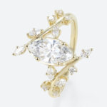 1ct Marquise Cut Lab Grown Diamond Ring Bypass Leaf 6-Prong Engagement Ring in Yellow Gold