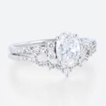 1ct Oval Lab Diamond Rings Set Art Nouveau 4-Prong Engagement Ring in White Gold