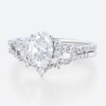 1ct Oval Lab Diamond Rings Set Art Nouveau 4-Prong Engagement Ring in White Gold