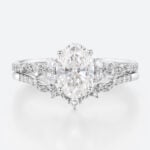 1ct Oval Lab Diamond Rings Set Art Nouveau 4-Prong Engagement Ring in White Gold