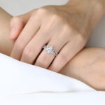 1ct Oval Lab Diamond Rings Set Art Nouveau 4-Prong Engagement Ring in White Gold