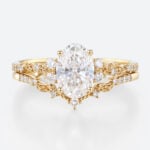 1ct Oval Lab Diamond Rings Set Art Nouveau 4-Prong Engagement Ring in Yellow Gold