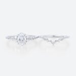 1ct Oval Lab Diamond Rings Set Art Nouveau 4-Prong Engagement Ring in White Gold