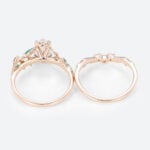 1ct Pear Cut Lab Diamond Bridal Ring Set with Nature-Inspired Emerald Side Stone in Rose Gold