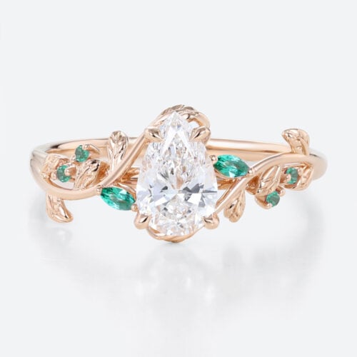 1ct Pear Lab Diamond Ring Nature-Inspired 4 Claw Engagement Ring in Rose Gold