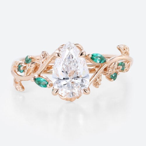 1ct Pear Lab Diamond Ring Nature-Inspired 4 Claw Engagement Ring in Rose Gold