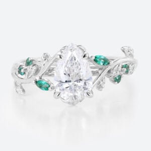 1ct Pear Lab Diamond Ring Nature-Inspired 4 Claw Engagement Ring in white gold