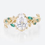 1ct Pear Lab Diamond Ring Nature-Inspired 4 Claw Engagement Ring in Yellow Gold