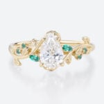 1ct Pear Lab Diamond Ring Nature-Inspired 4 Claw Engagement Ring in Yellow Gold