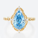 2.5ct Fancy Blue VS+ Pear Shaped Lab Grown Blue Diamond Vintage Milgrain 8-Prong Engagement Ring (1)
