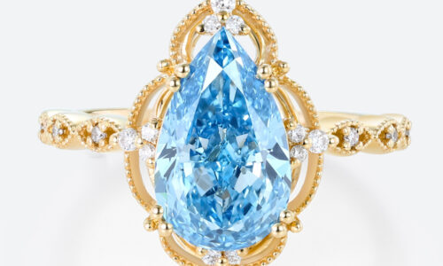 2.5ct Fancy Blue VS+ Pear Shaped Lab Grown Blue Diamond Vintage Milgrain 8-Prong Engagement Ring (1)