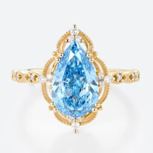 2.5ct Lab Blue Diamond Ring Pear Cut Fancy Blue Vintage Milgrain 8-Prong Engagement Ring