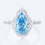 White Gold 2.5ct Lab Blue Diamond Ring Pear Cut Fancy Blue Vintage Milgrain 8-Prong Engagement Ring
