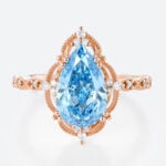 Rose Gold 2.5ct Lab Blue Diamond Ring Pear Cut Fancy Blue Vintage Milgrain 8-Prong Engagement Ring