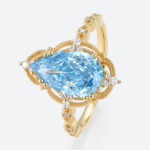 2.5ct Lab Blue Diamond Ring Pear Cut Fancy Blue Vintage Milgrain 8-Prong Engagement Ring