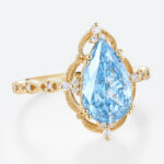 2.5ct Lab Blue Diamond Ring Pear Cut Fancy Blue Vintage Milgrain 8-Prong Engagement Ring
