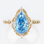 2.5ct Lab Blue Diamond Ring Pear Cut Fancy Blue Vintage Milgrain 8-Prong Engagement Ring