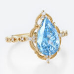 2.5ct Lab Blue Diamond Ring Pear Cut Fancy Blue Vintage Milgrain 8-Prong Engagement Ring