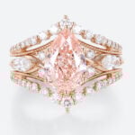 Lab Pink Diamond Ring Set 2.5ct Fancy Pink VS+ Pear Cut Lab Grown Pink Diamond Gorgeous 6-Prong Bridal Ring Set in Rose Gold