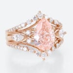 Lab Pink Diamond Ring Set 2.5ct Fancy Pink VS+ Pear Cut Lab Grown Pink Diamond Gorgeous 6-Prong Bridal Ring Set in Rose Gold