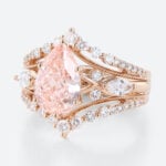 Lab Pink Diamond Ring Set 2.5ct Fancy Pink VS+ Pear Cut Lab Grown Pink Diamond Gorgeous 6-Prong Bridal Ring Set in Rose Gold