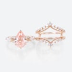 Lab Pink Diamond Ring Set 2.5ct Fancy Pink VS+ Pear Cut Lab Grown Pink Diamond Gorgeous 6-Prong Bridal Ring Set in Rose Gold