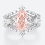 Lab Pink Diamond Ring Set 2.5ct Fancy Pink VS+ Pear Cut Lab Grown Pink Diamond Gorgeous 6-Prong Bridal Ring Set in White Gold