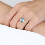 2ct Lab Fancy Blue Diamond Rings Pear Shaped 4-Prong Engagement Ring in Yellow Gold