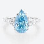 2ct Lab Fancy Blue Diamond Rings Pear Shaped 4-Prong Engagement Ring in White Gold