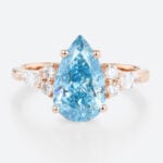 2ct Lab Fancy Blue Diamond Rings Pear Shaped 4-Prong Engagement Ring in Rose Gold