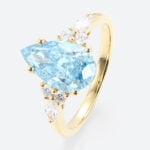 2ct Lab Fancy Blue Diamond Rings Pear Shaped 4-Prong Engagement Ring in Yellow Gold