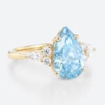 2ct Lab Fancy Blue Diamond Rings Pear Shaped 4-Prong Engagement Ring in Yellow Gold
