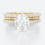 3ct moissanite engagement ring set with Double Matching Bands Yellow Gold 3PCS Oval Cut Moissanite Solitaire Bridal Ring Set