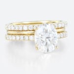 3ct moissanite engagement ring set with Double Matching Bands Yellow Gold 3PCS Oval Cut Moissanite Solitaire Bridal Ring Set