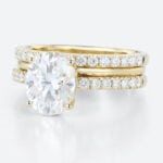 3ct moissanite engagement ring set with Double Matching Bands Yellow Gold 3PCS Oval Cut Moissanite Solitaire Bridal Ring Set