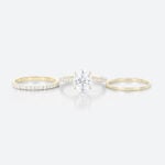 3ct moissanite engagement ring set with Double Matching Bands Yellow Gold 3PCS Oval Cut Moissanite Solitaire Bridal Ring Set