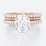 Rose Gold 3ct moissanite engagement ring set with Double Matching Bands Yellow Gold 3PCS Oval Cut Moissanite Solitaire Bridal Ring Set