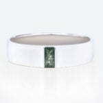 0.2ct Baguette Cut Moss Agate Engagement Ring Bezel Wide Band in White Gold