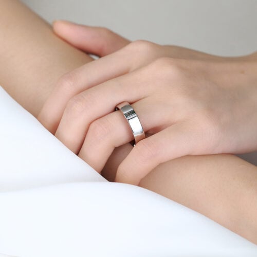 0.2ct Baguette Cut Moss Agate Engagement Ring Bezel Wide Band in White Gold