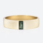 0.2ct Baguette Cut Moss Agate Engagement Ring Bezel Wide Band in Yellow Gold