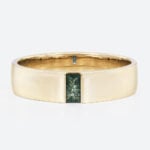 0.2ct Baguette Cut Moss Agate Engagement Ring Bezel Wide Band in Yellow Gold